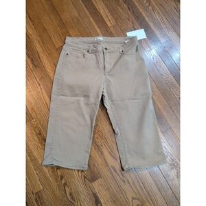 Lee Womens Lower at the Waist Denim Khaki Tan Jeans Stretch Sz 14 Capri Cropped‎